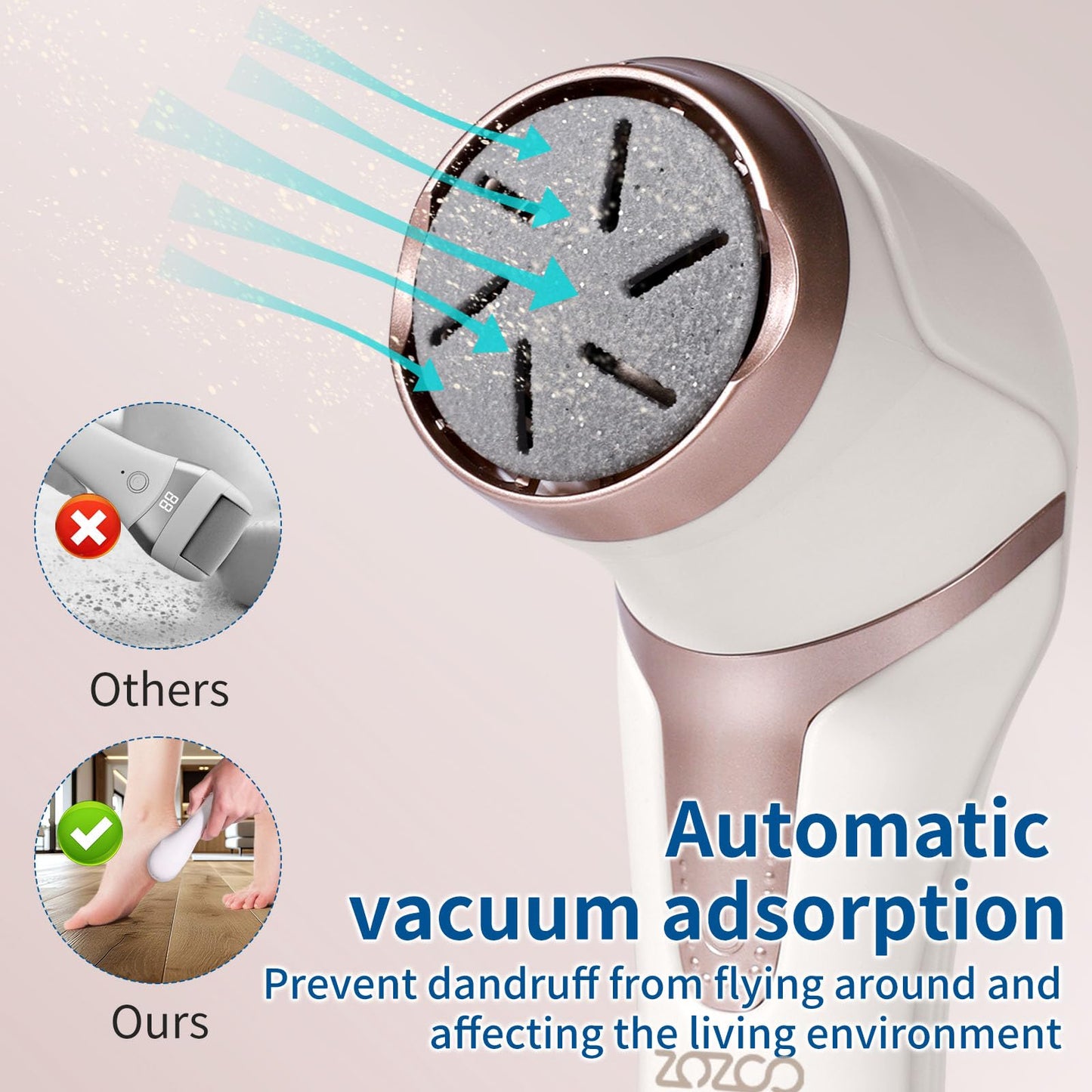 Electric Foot Callus Remover with Dander Vacuum, Rechargeable Waterproof 3 Roller & 2 Speeds Foot File,Professional Portable Ped