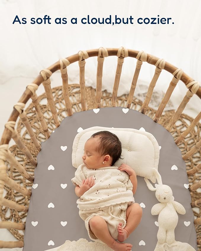 Bassinet Fitted Sheets Compatible with SNOO Happiest Baby Oval Bassinet - Buttery Soft, Silky Comfort, Premium Stretchy Jersey Knit Sheets, 2 Pack