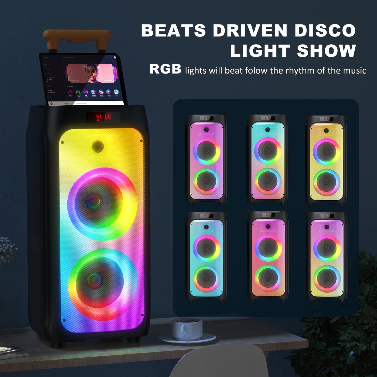 Karaoke Machine With 2 Microphones, Big Bluetooth Party Speaker For Adults, Pa System With 500W Peak Power And Disco Light, Roll