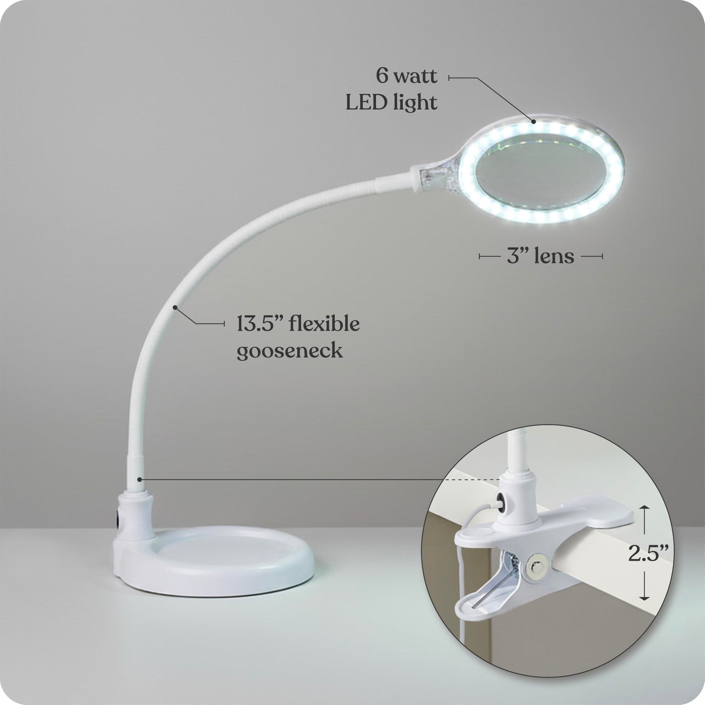 Brightech Lightview Pro Flex 2-In-1 Magnifying Desk Lamp, 1.75X Magnifier, White, Model Ltv2In1-Wh, Adjustable With Light For Crafts