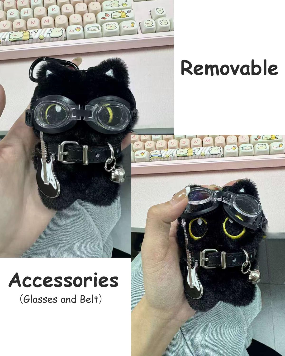 Cute Bag Charm Funny Furry Punk Cat Bag Charm,Kawaii Pendant Cat Plush Keychain Stress Relief Toy,Soft Stuffed Gift for Backpack,Purse,Birthday Christmas Valentine