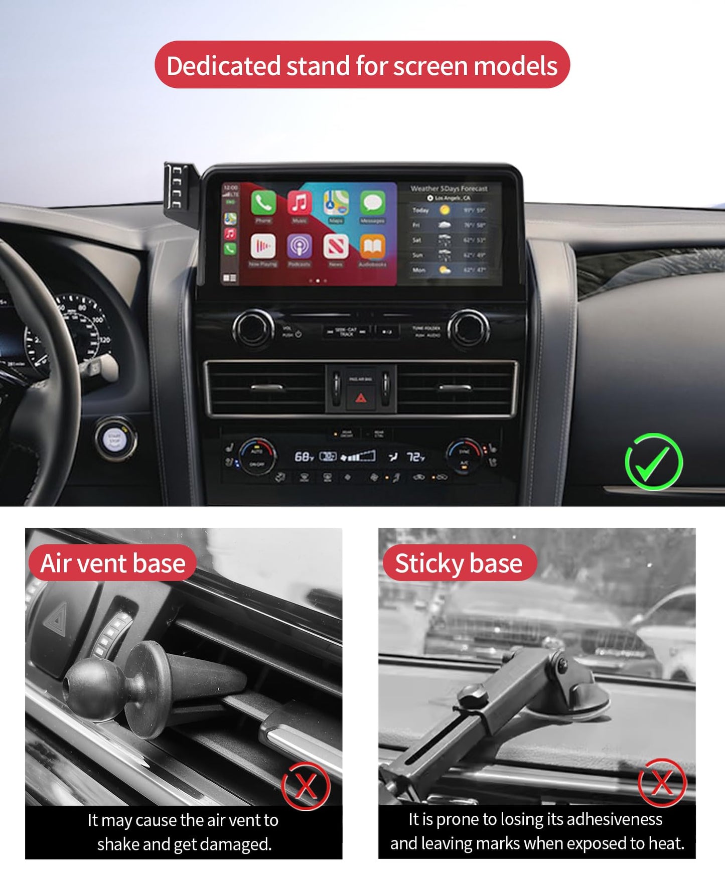 Masergogo Wireless Charging Car Phone Holder For Nissan Armada 2021-2024 Accessories 12.3 Inch Screen Fixed Clip,360 Rotation Ca
