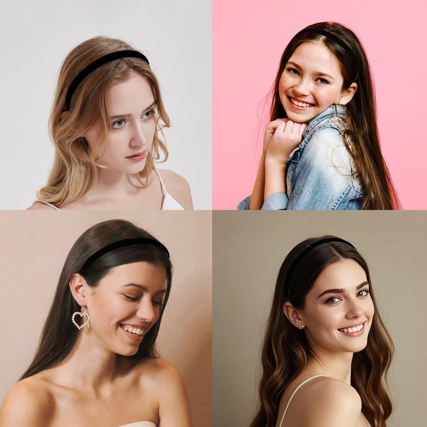 Wecoe Black Narrow Satin Headbands, 10pcs Non Slip Fashion Hair Bands for Women & Girls' Hair - Holiday & DIY Costume Accessorie