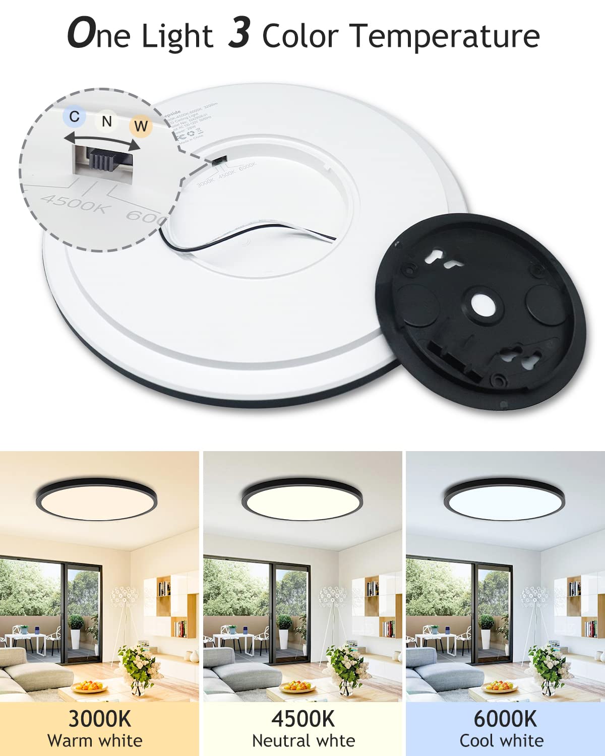 6Pack Flush Mount Led Ceiling Light Fixture Black  12Inch 28Watt  Dimmable & 3000K-4500K-6000K 3 Color Selectable Ceiling Lamp 3200Lm Low Profile Ceiling Light For Kitchen Bedroom Hallway Porch