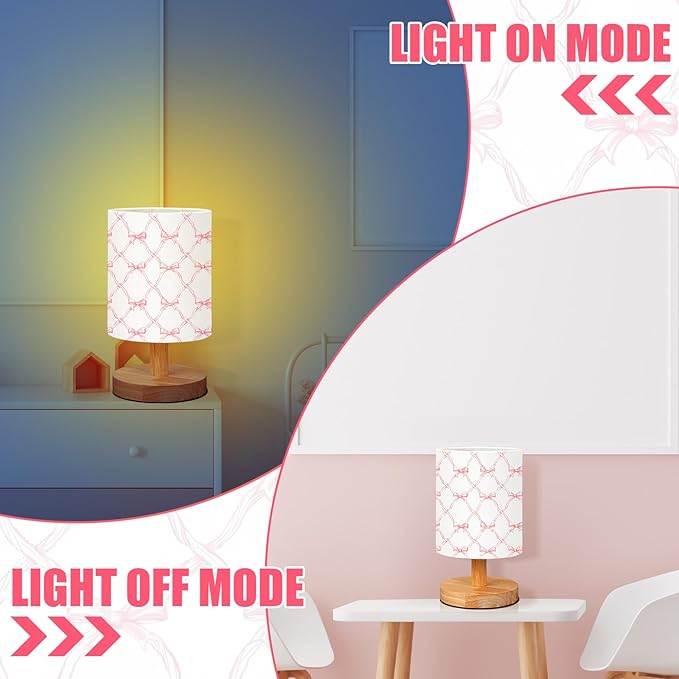 VIHOSE Bowknot Kids Table Lamp for Bedroom Kids Bedside Lamp with Linen Wooden Nightstand Cartoon Nursery Lampshade for Girls Boys Living Room