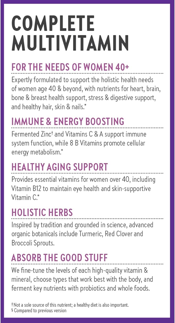New Chapter Women's Multivitamin 40 plus for Energy, Healthy Aging + Immune Support with 20+ Nutrients -- Every Woman's One Daily 40+, Gentle on the Stomach, 72 Count