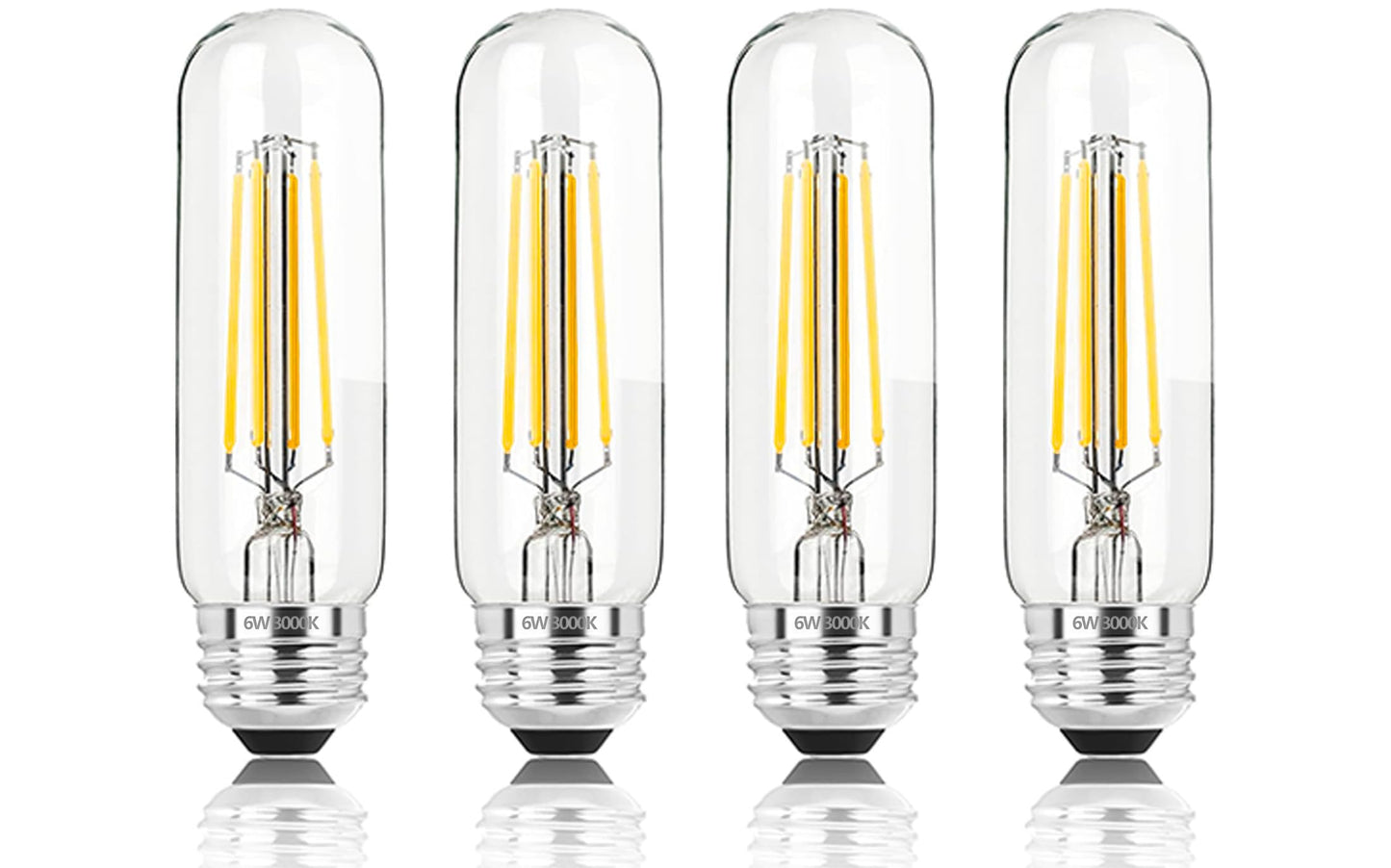 Novelux 5 Inch E26 Led Bulb Equal 80 Watt  3000K Warm White Edison Bulb 6W Dimmable  800Lm T10 T9 Clear Glass Tubular Light Bulbs Ac 120V For Chandelier Pipe Pendant Wall Light - Ul Cert 4Pack