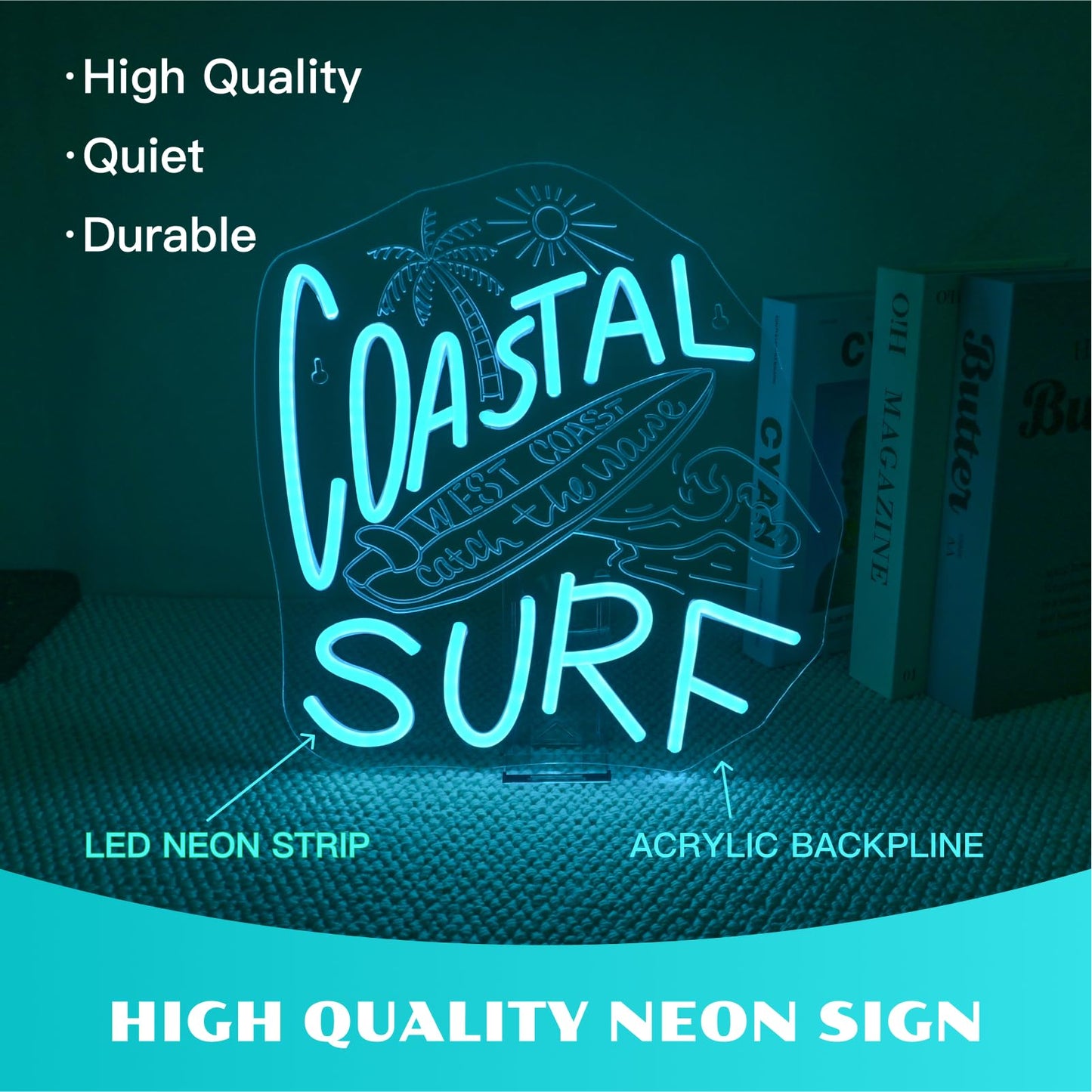 Ineonlife Coastal Surfing Neon Sign Surfboard Neon Sign For Wall Decor Funny Led Light For Game Room Bedroom Bar Club Decor Teen Boy Man Cave Holidays Birthday Surfer Gift