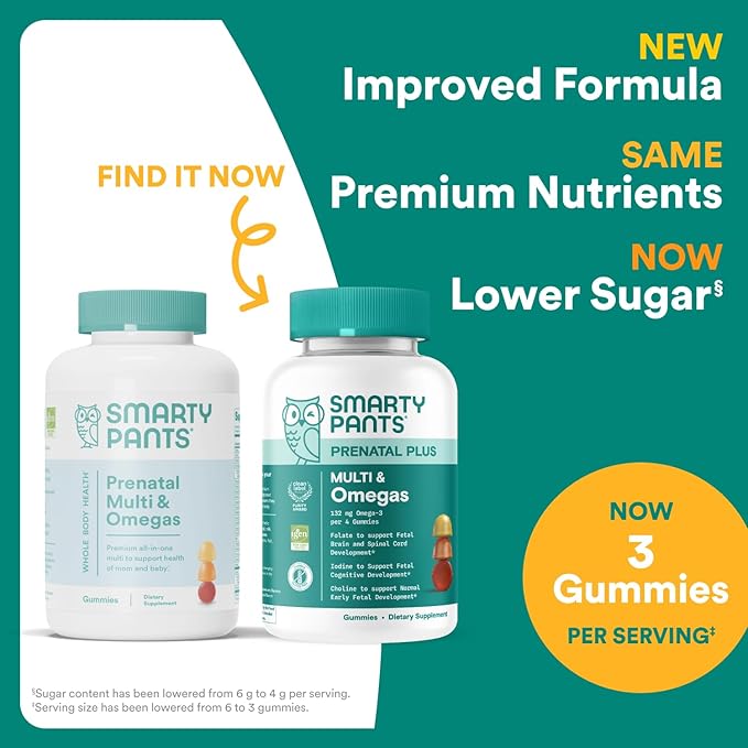 SmartyPants Prenatal Vitamins for Women, Multivitamin Gummies: Omega 3 Fish Oil (EPA/DHA), Biotin, Methylfolate, Vitamin D3, C, Vitamin B12, B6, A, K & Zinc, Inositol, 120 Count (30 Day Supply)