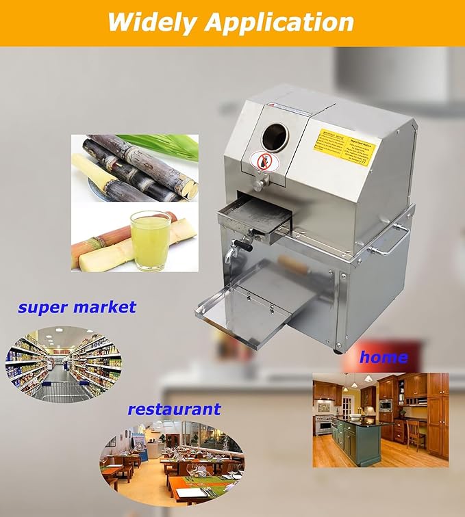 Commercial Sugar Cane Juicer, Electric Sugar Cane Press Machine, 304 Stainless Steel 3-Roller Desktop Sugarcane Juice Extractor with Openable Top Cover for Hotel, Restaurant, Super Market