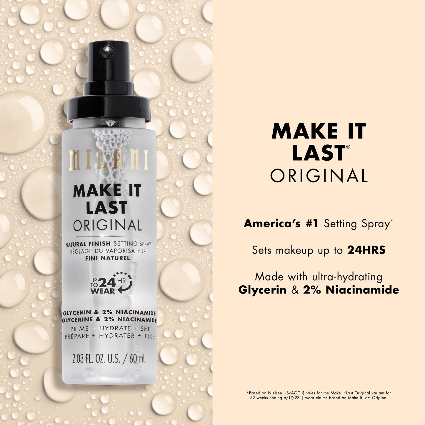 Milani Make It Last Original Setting Spray - 3-in-1 Primer & Finishing Spray, 2.03 Fl Oz, Natural Finish