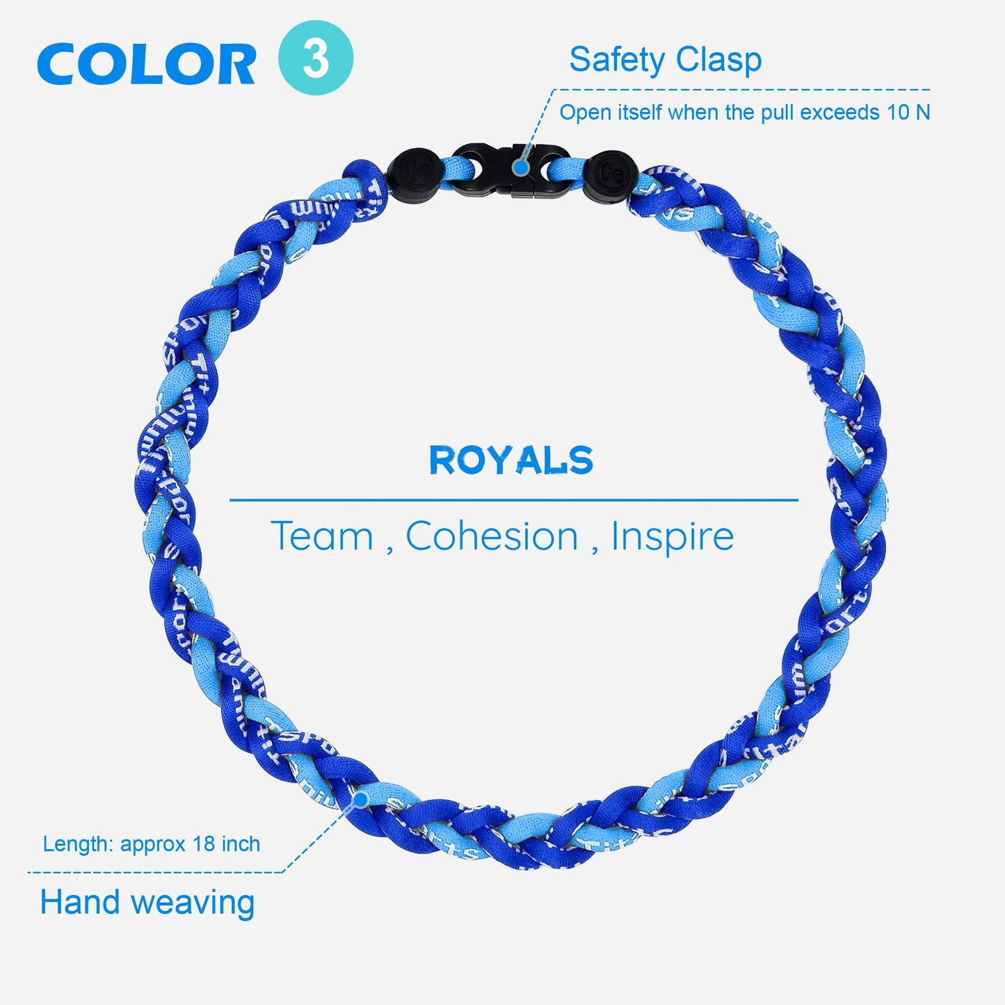 SUPBOMM 3 pcs Baseball Rope Necklaces, League Team Colors Braided Necklace, Baseball Team Gifts, Royals