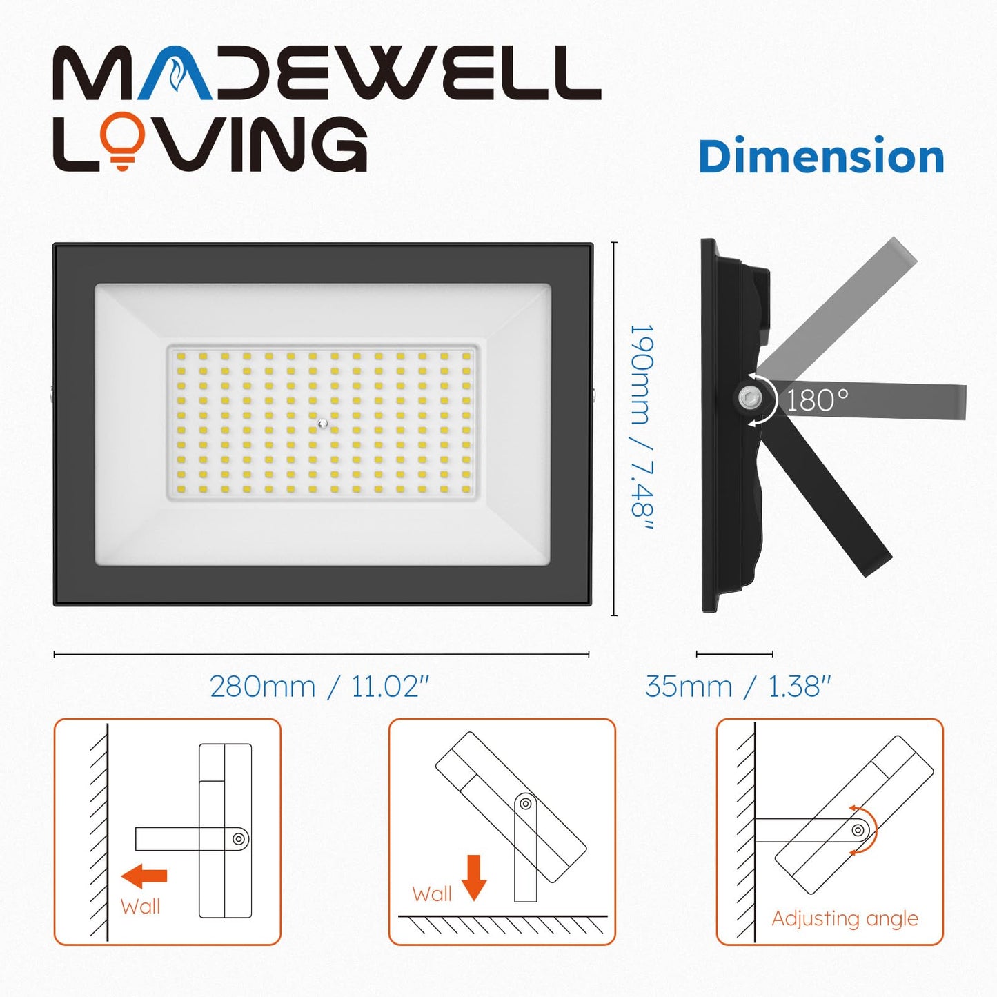 Madewell Living 2-Pack 100W Led Flood Lights Outdoor - 18000 Lm Super Bright Security Lighting  Ip66 Waterproof  5000K Daylight - Energy-Efficient Outdoor Lights For Garage  Garden  Lawn  Backyard