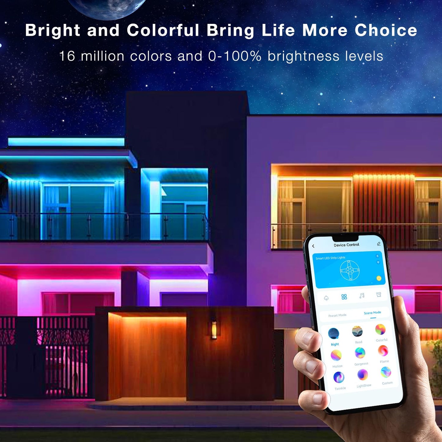 DAYBETTER Outdoor LED Strip Lights, Waterproof, Remote & APP Control, 100ft, Multicolor, Model TTGA001V2