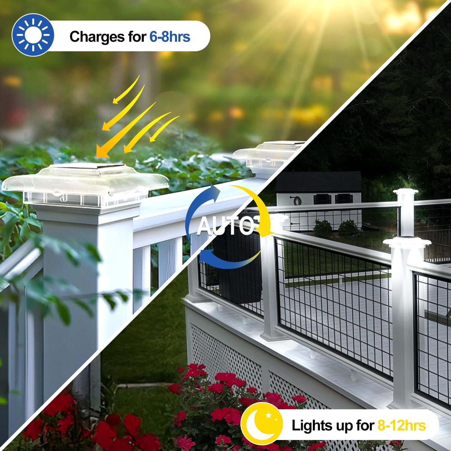 T-Sun 4X4 Solar Post Cap Lights  Fence Post Solar Lights Fit For 4X4 Vinyl Wooden Posts  Ip65 Waterproof Outdoor Lighting For Stairs Step  Deck  Patio  Garden (12 Packs  Transparent  Warm White)