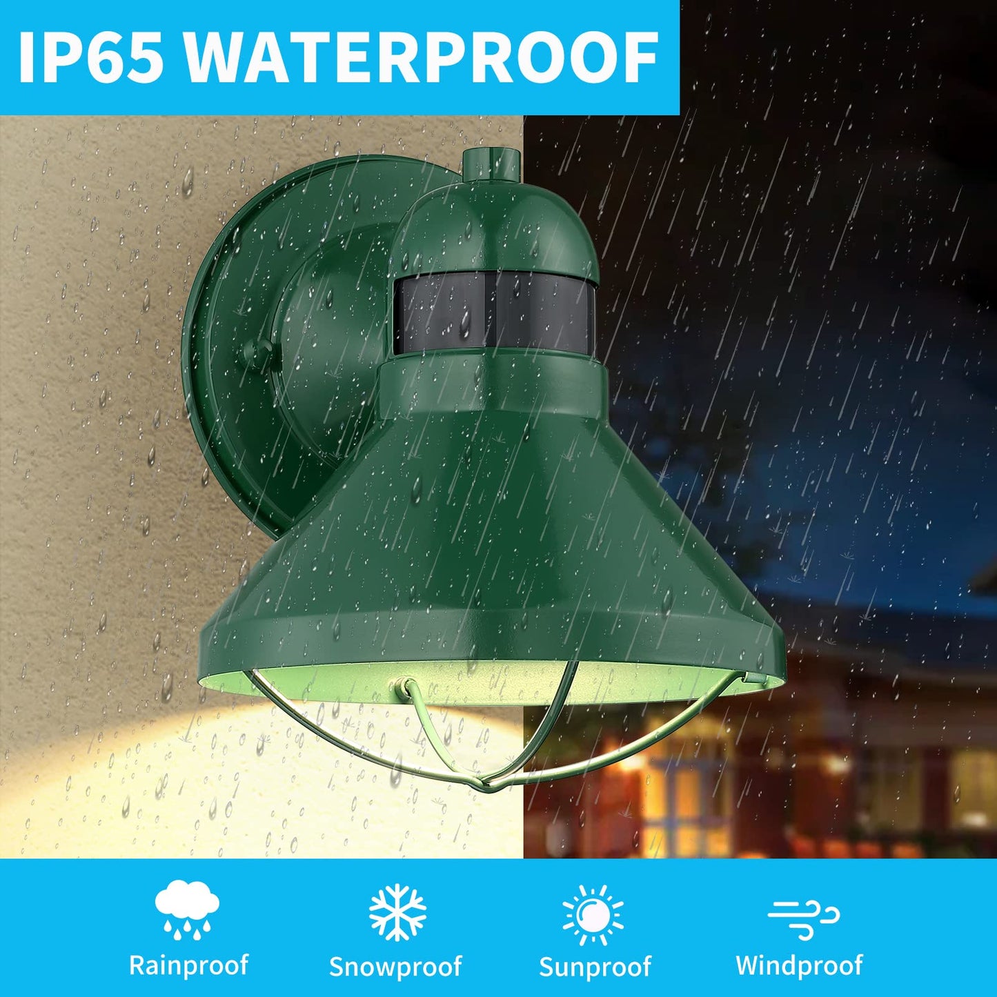 LONEDRUID Motion Sensor LED Outdoor Wall Light, Waterproof Metal Sconce, Green