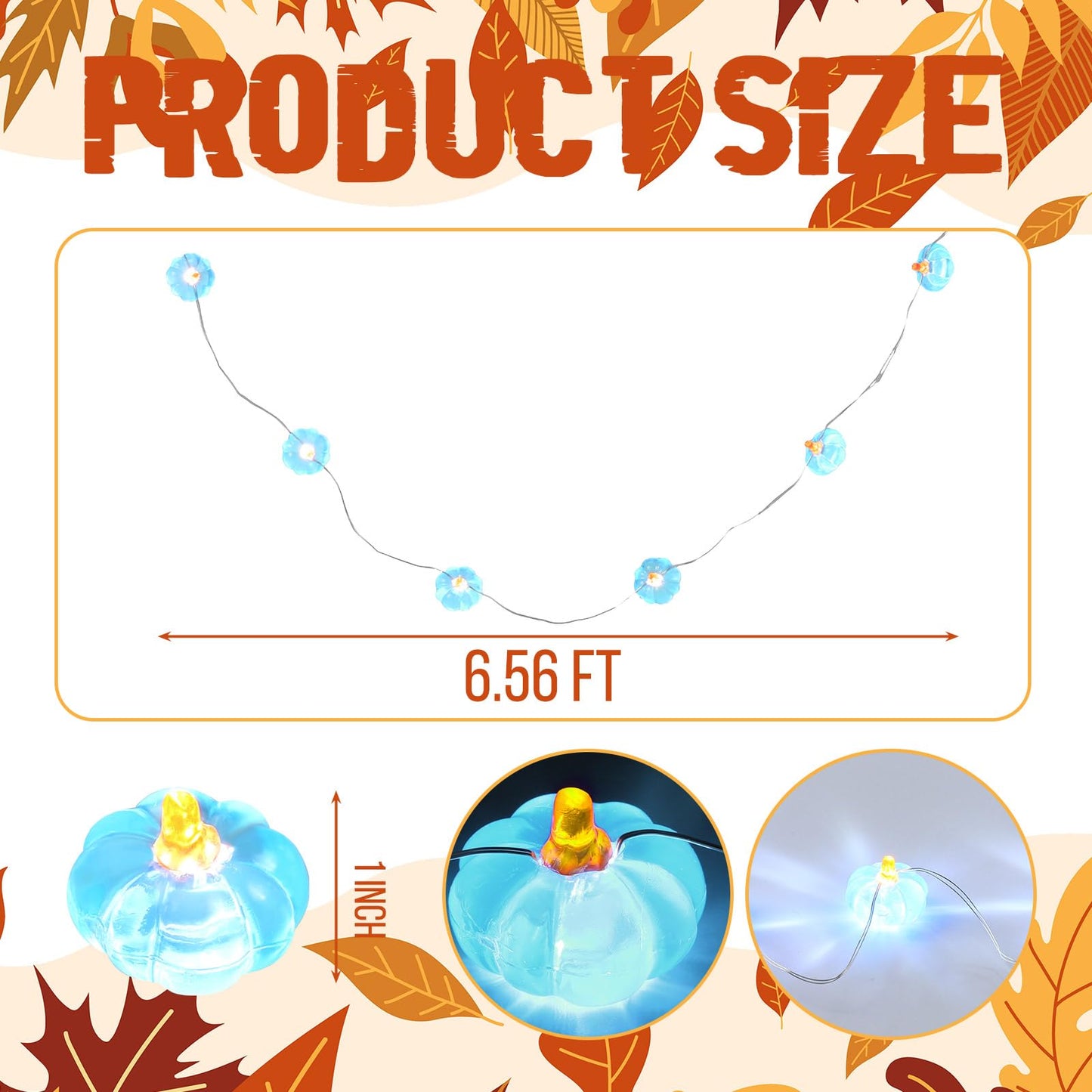 Glooglitter 2 Pcs Fall Thanksgiving String Lights 6.5 Ft Blue Pumpkin Lights String Baby Shower Decorations For Thanksgiving Halloween Indoor Window Tree Yard Porch Door Decor