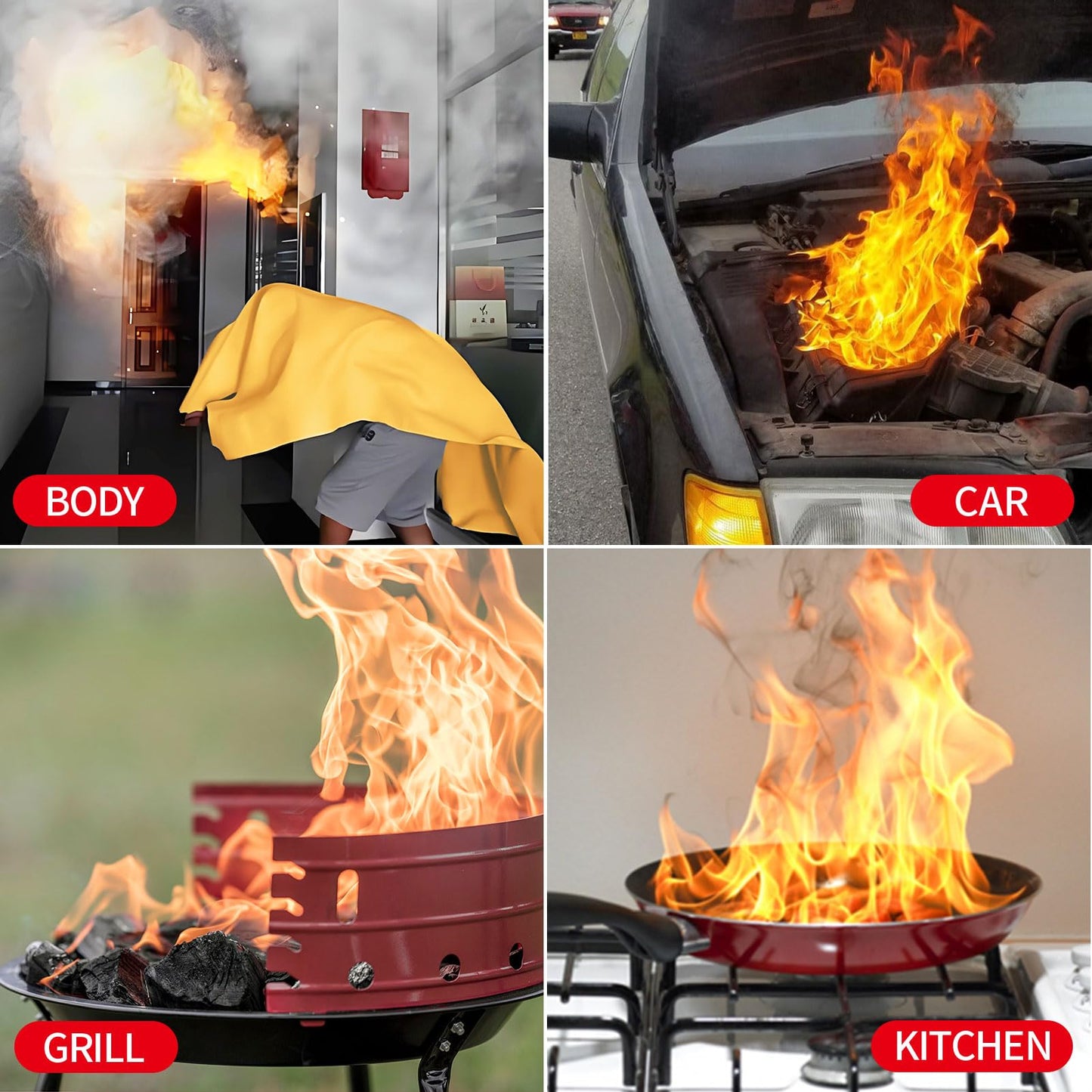 ifory 2 Pack Fire Blankets Emergency for Home, 40” x 40” Silicone-Coated Fiberglass Fire Blanket for Home and Kitchen, Skin-Safe Silicone Layer — No Itching, No Dust