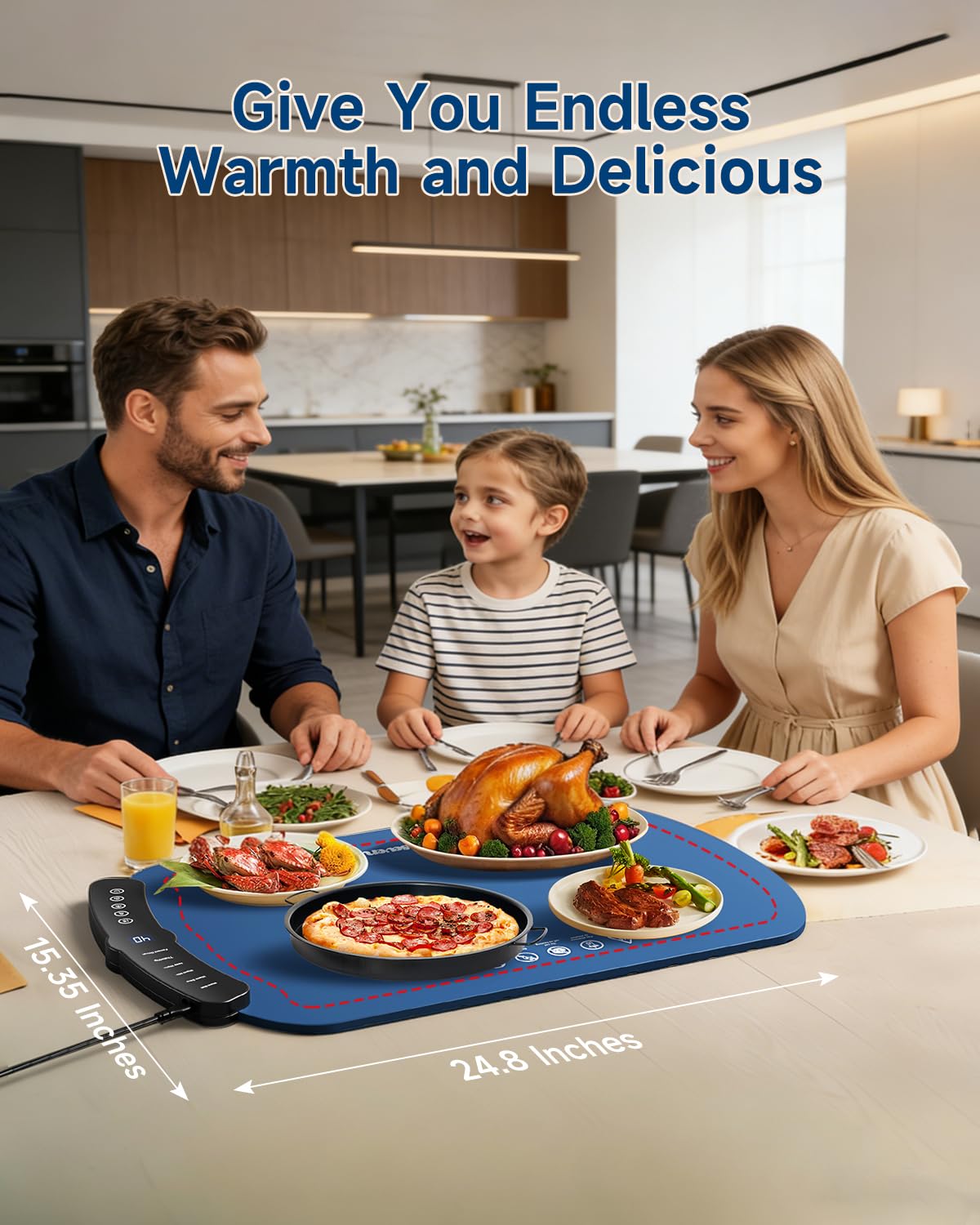 Taseven Food Warming Mat, Heated Tray with 7 Adjustable Temperature Settings, Thermochromic Line, Electric Warming Tray for Buffets Party