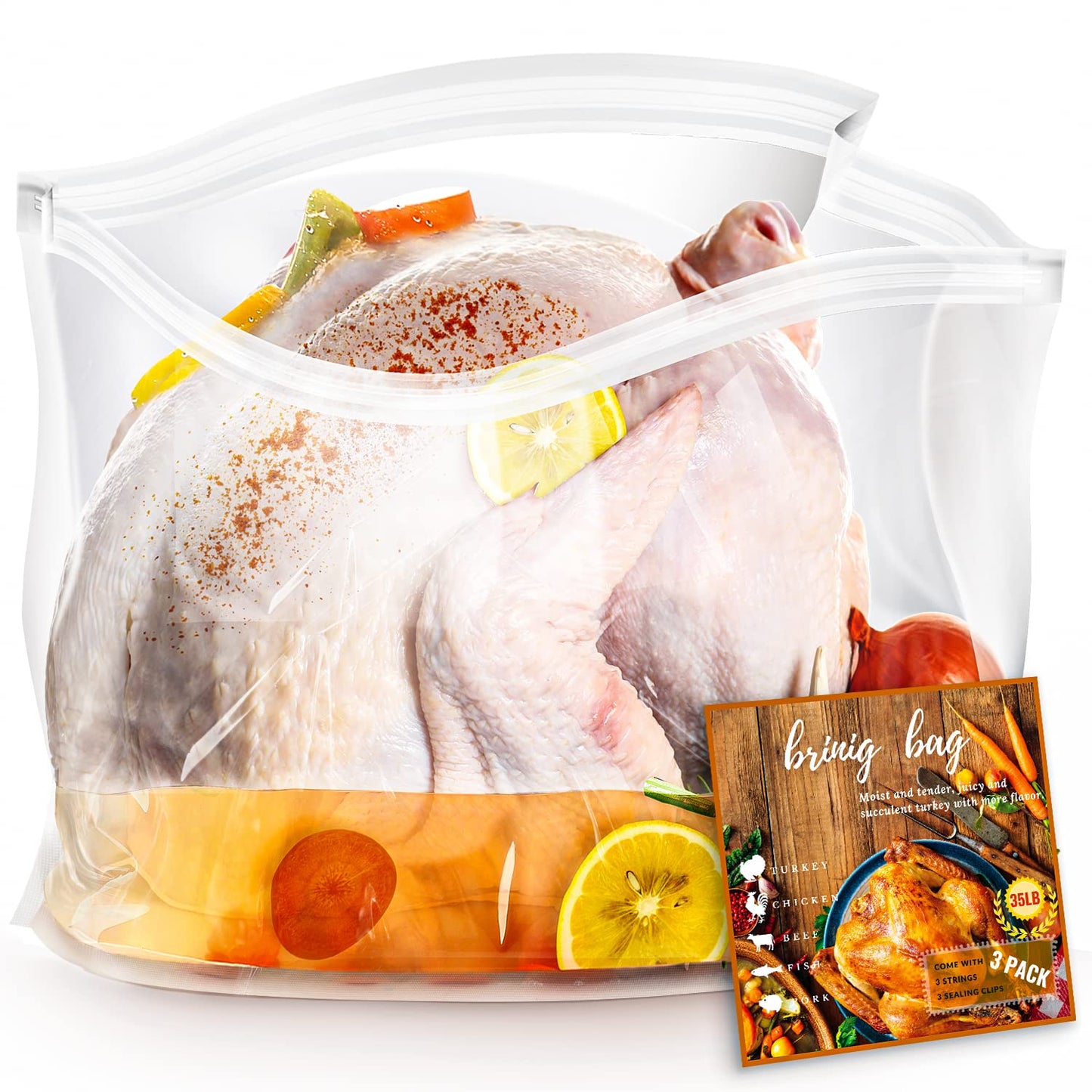 Brining Bags for Turkey, 3 Pack, 26   22 , Extra Large Turkey Brine Bag Holds up 35lb, Thickened Brining Bag with 3 Cotton Strin