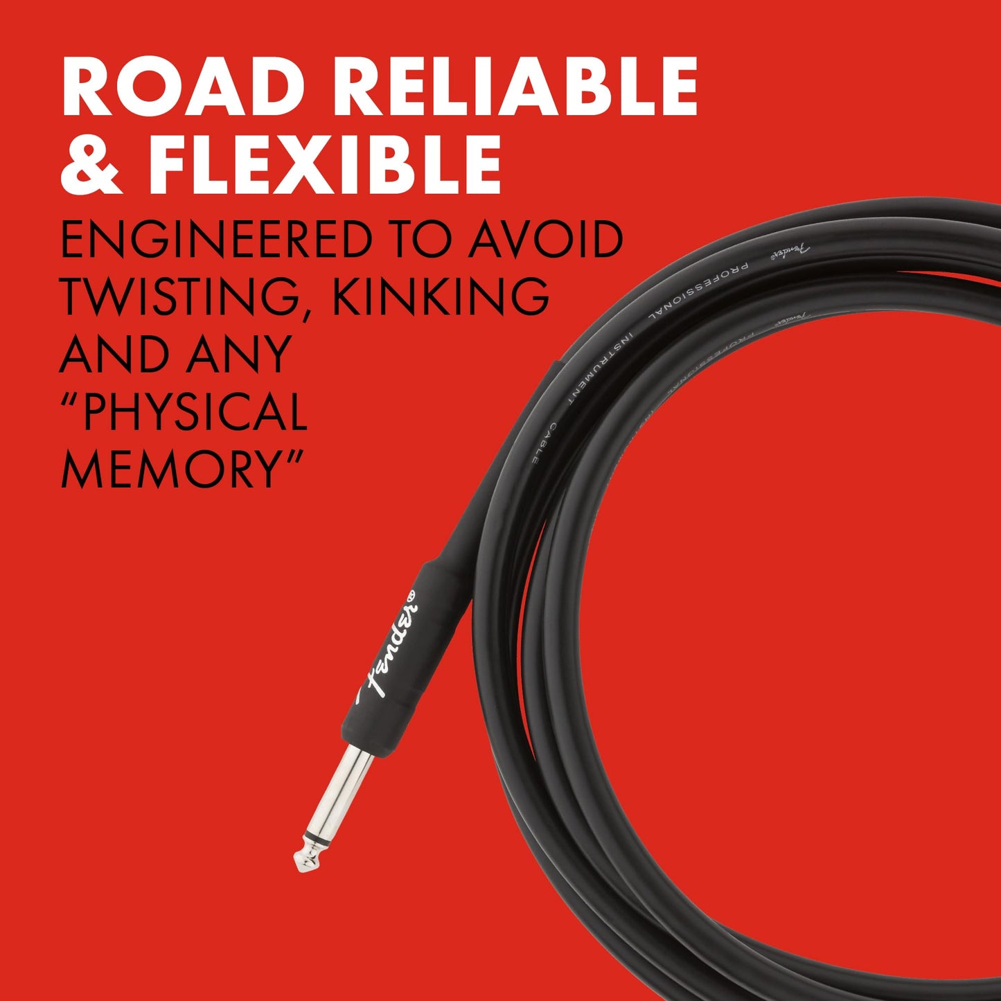 Fender Professional Series Instrument Cable, Guitar Cable, Guitar Accessories, Straight/Angle, Black, 15Ft