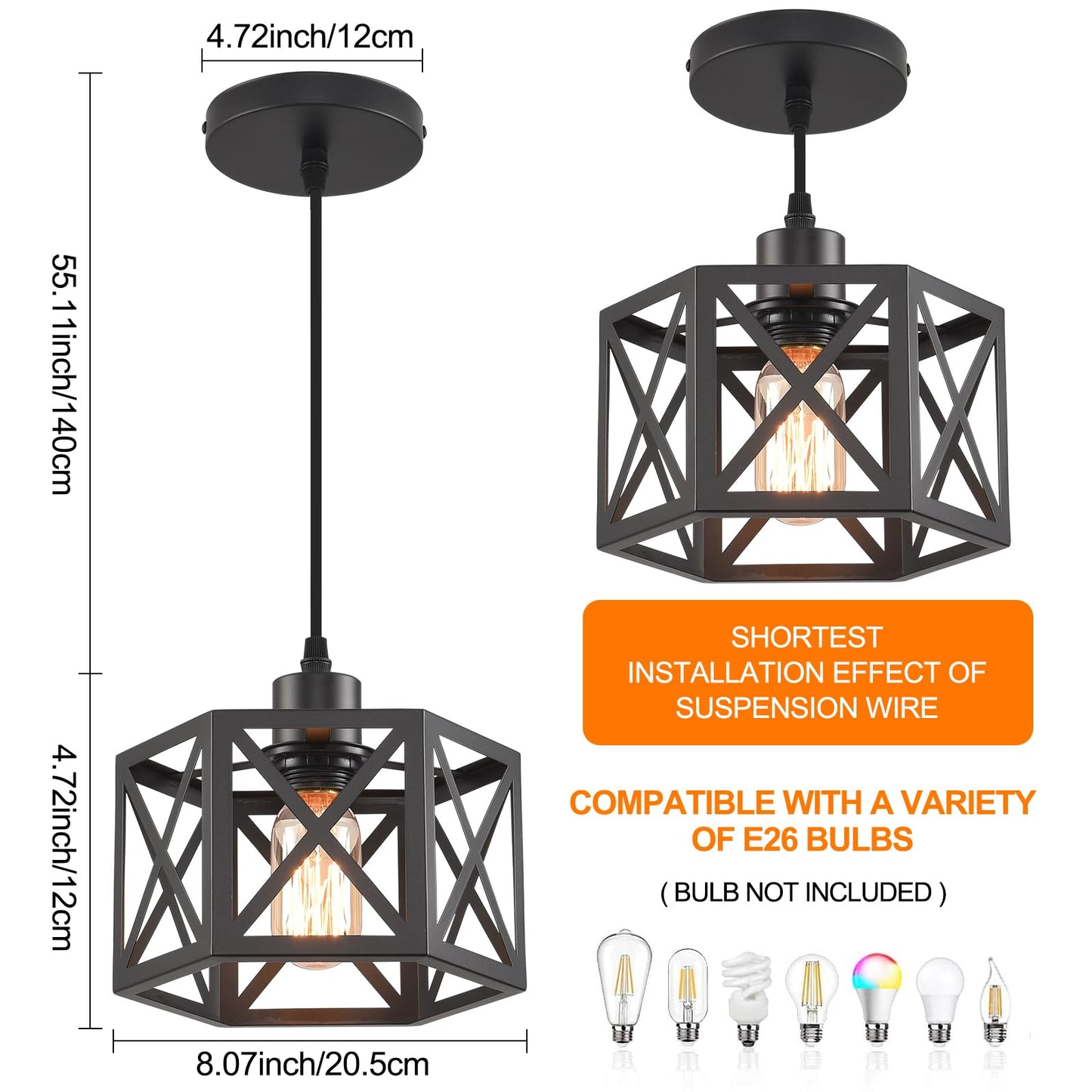 Cafulam Farmhouse Pendant Light Fixture  Black Pendant Lights For Kitchen Island Industrial Lantern Pendant Light Fixtures With Light Shade  Adjustable Height Hanging Pendant Lighting