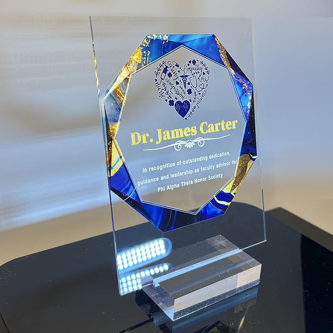 Custom Engraved Acrylic Employee Recognition Award – Personalized Appreciation Trophy for Corporate Excellence – Desk Display Plaque with Free Customization (Style #8)