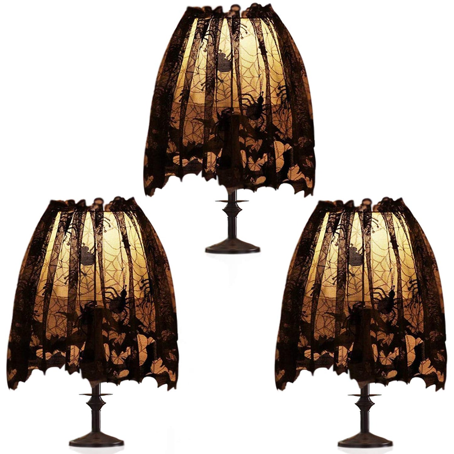 Partyprops Halloween Lamp Shade Cover - Black Lace Ribbon Spiderweb Design, 20 x 60 Inch, Polyester, Decorative Indoor Decor