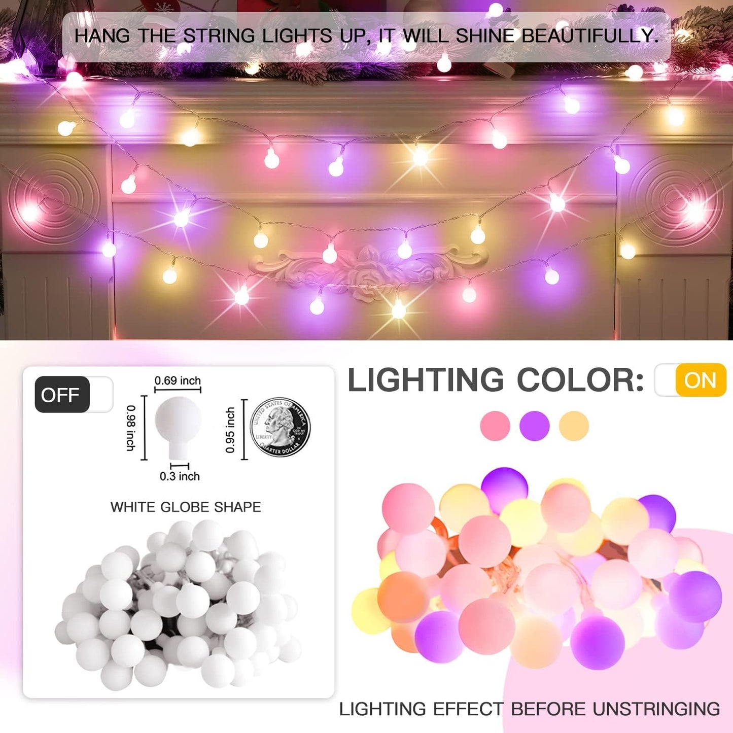 suddus Globe String Lights - 100 LED Waterproof Multicolor Lights with Remote for Outdoor, Patio, Garden, Party, Christmas
