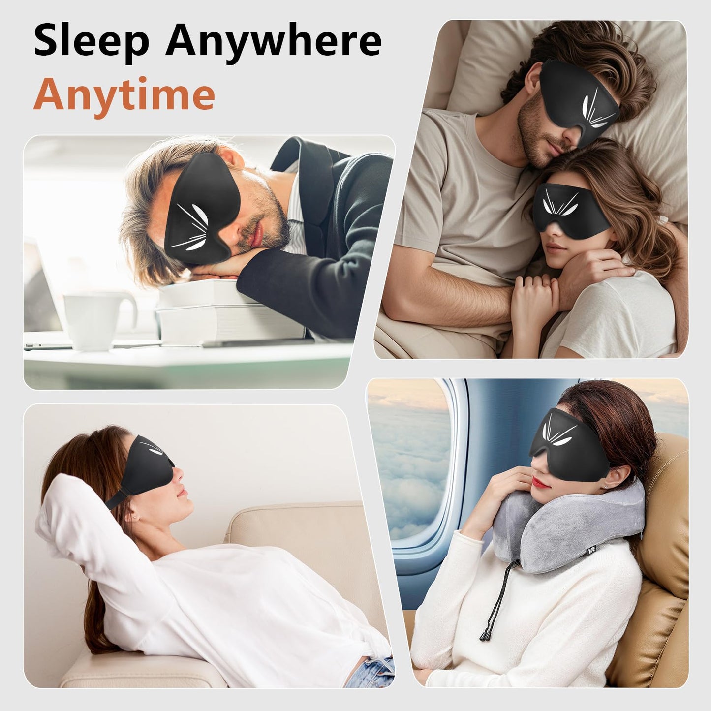 Sleep Mask for Side Sleeper Women Men, Eye Mask for Sleeping Light Blocking, 3D Contoured Cup Sleeping Mask, Soft Breathable Sleep Eye Mask with Adjustable Elastic Strap for Travel