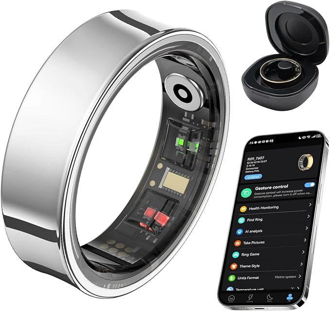 AMOVAN Smart Ring for Women Men, Fitness Tracker Ring with Body Temperature, Sleep Monitor, Blood Oxygen, Heart Rate, Calo...