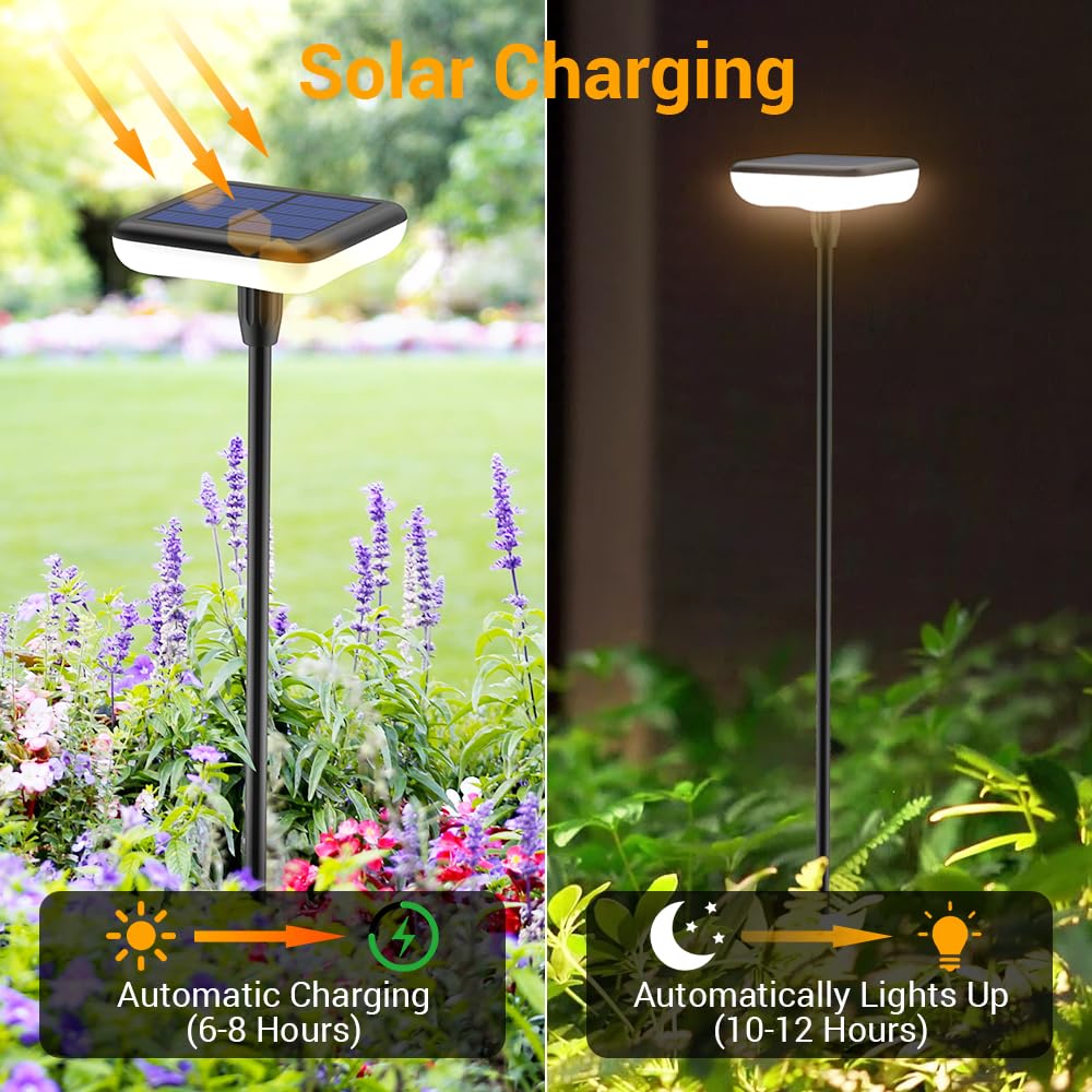 Ainostone Solar Pathway Lights Outdoor 6 Pack Solar Powered Garden Lights 12H Long Lasting Auto On/Off Solar Swaying Light Ip65 Waterproof For Planter Flowers Landscape Lighting Decoration Warm White