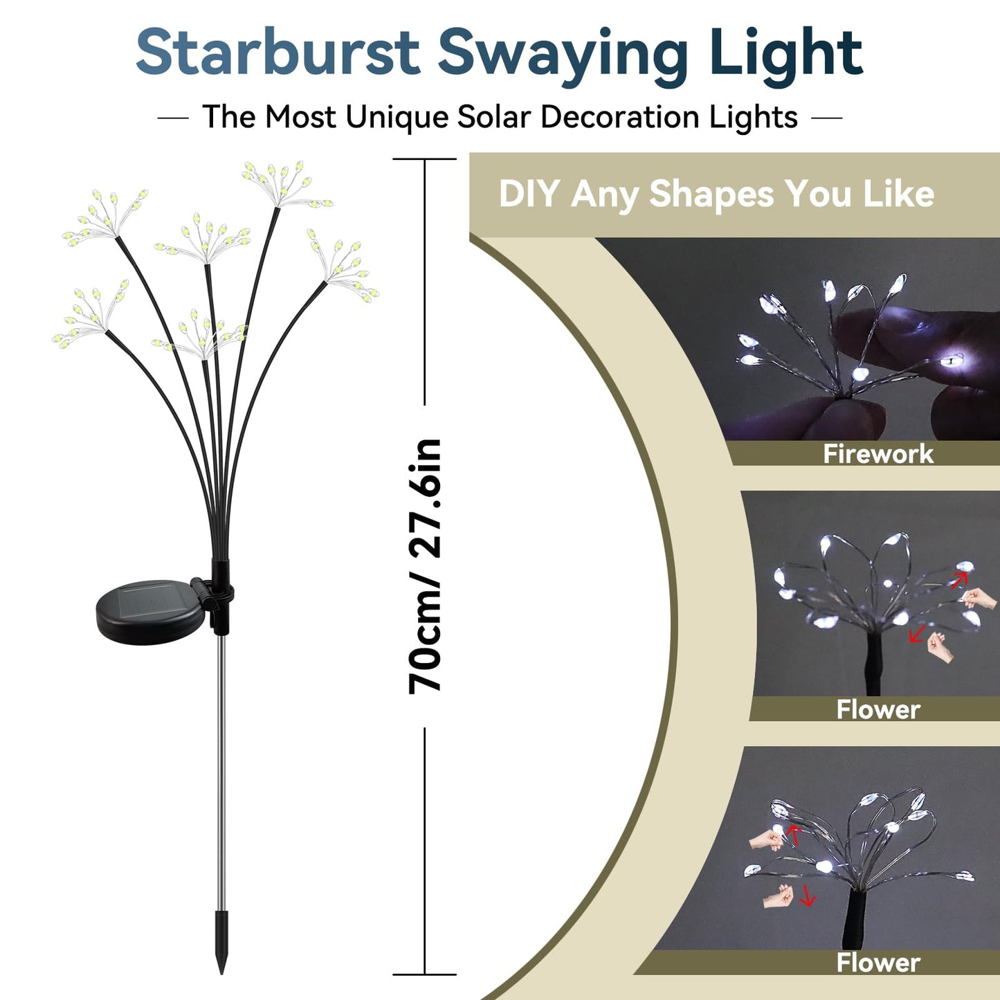 Solar Garden Lights 2 Pack Waterproof Swaying Starburst Light Solar Outdoor Lights For Yard Patio Walkway Pathway Party Wedding Decoration  Unique Gifts For Women  White