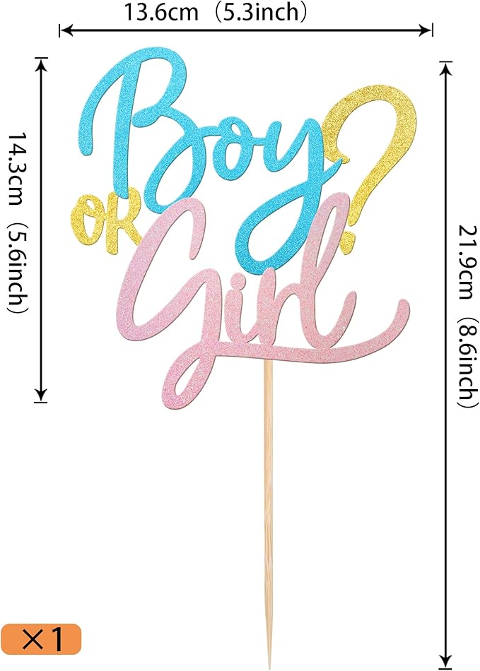 Rsstarxi 1 Pack Glitter Boy or Girl Cake Topper Pink and Blue Gender Reveal Cake Pick Baby Shower Cake Decoration for He or She Baby Gender Reveal Kids Birthday Party Supplies