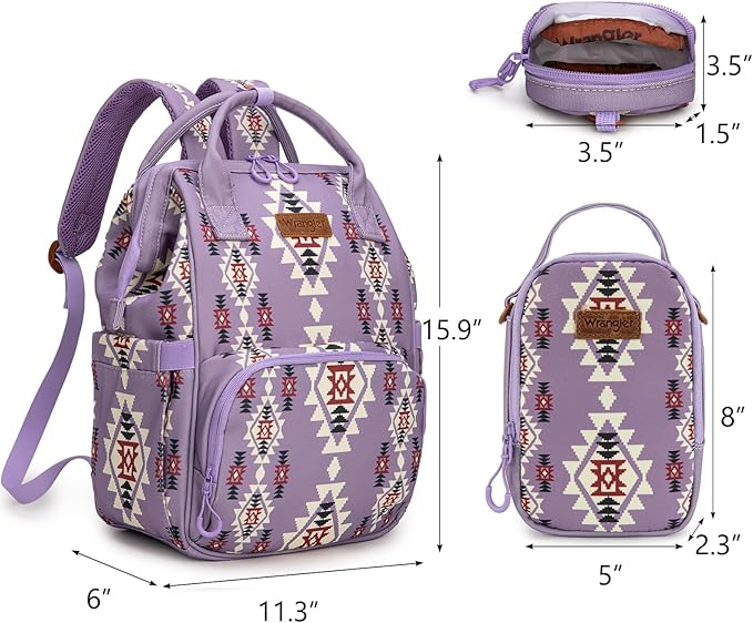 Montana West Wrangler Callie Diaper Bag Backpack with Pacifier Case, Crossbody Bottle Bag and Stroller Straps Western Pattern Multifunction Baby Travel Bag Set WG2215-9110LV