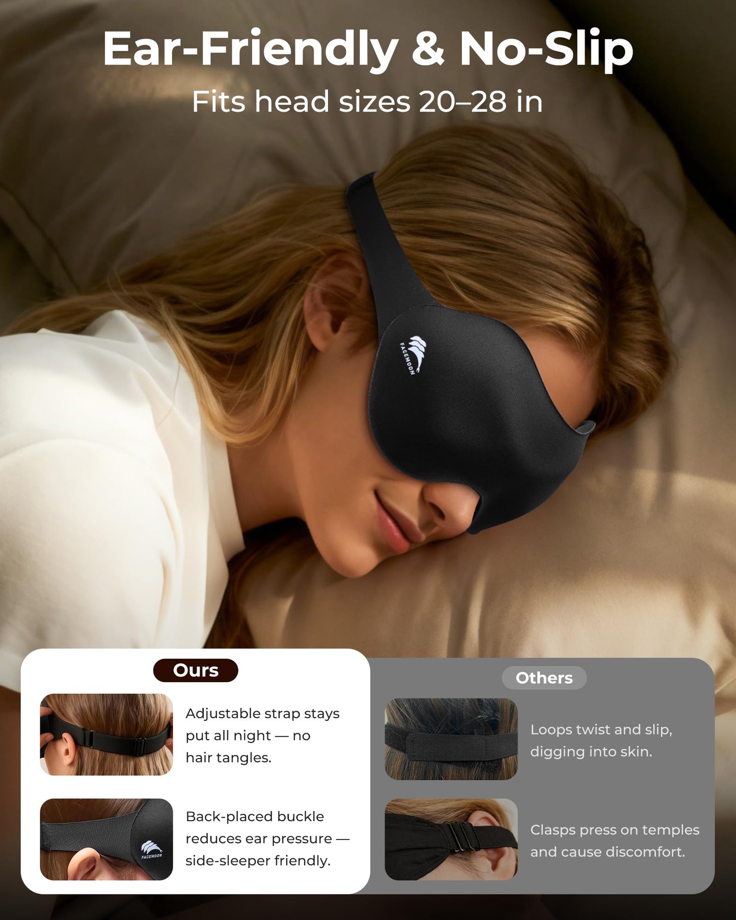 Eye Masks for Sleep Light Blocking: Lightweight 3D Contoured Sleep Mask for Men - Zero Pressure Blindfold Airplane Travel Essentials - Perfect for Night Shift Meditation College Dorm (Black)
