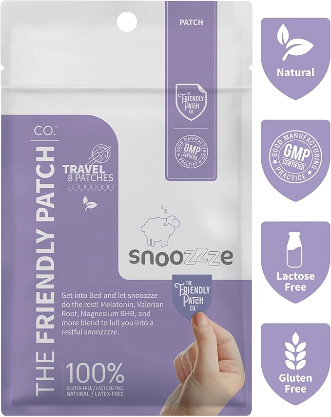Sleep Patches, The Friendly Patch Snooze Sleep Aid Patch, Natural Sleep Patches with Melatonin, Valerian Root, Ashwagandha & Magnesium Sleeping Patches, Travel Essentials sleep Patch