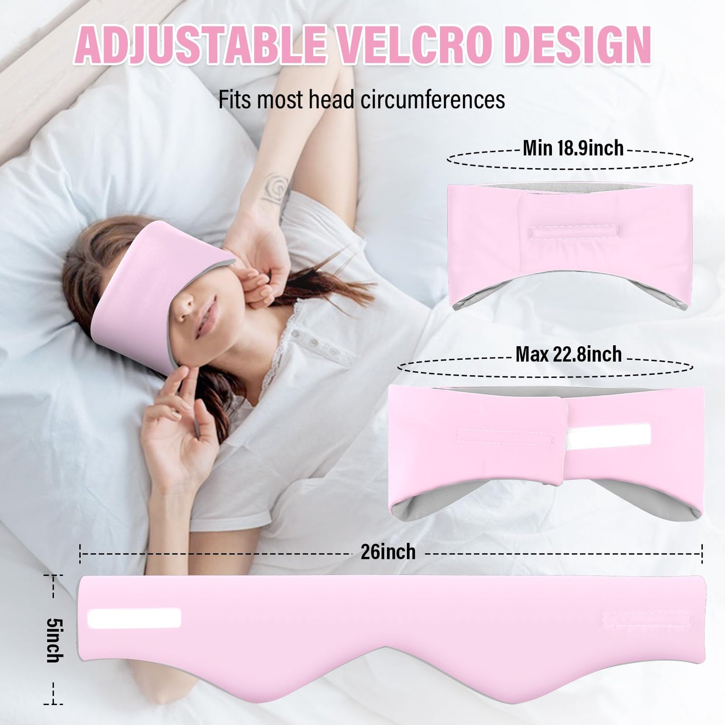 Sleep Mask, Eye Mask for Sleeping with Heads Adjustable, Earmuffs for Sleep for Men & Women, 2 in 1 Ear Mask and Blindfold, Soft Dual-Sided All-Season Eye Cover for Side Sleepers (Pink)