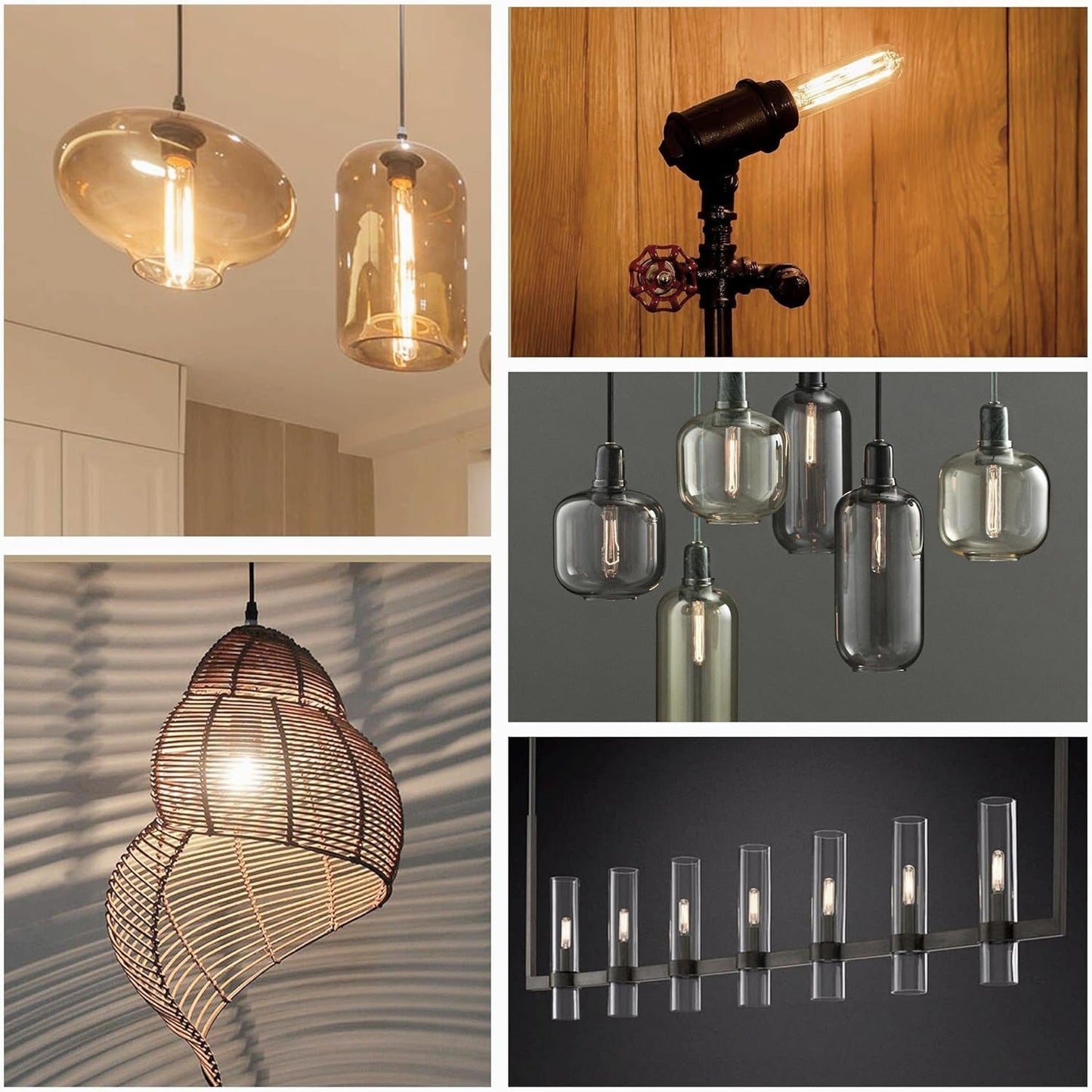 Novelux 5 Inch E26 Led Bulb Equal 80 Watt  3000K Warm White Edison Bulb 6W Dimmable  800Lm T10 T9 Clear Glass Tubular Light Bulbs Ac 120V For Chandelier Pipe Pendant Wall Light - Ul Cert 4Pack