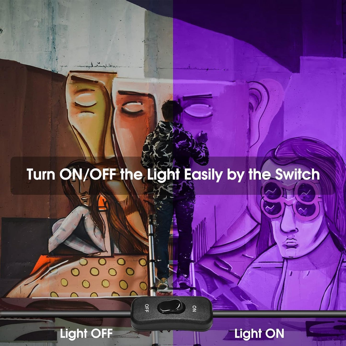 YANYCN 3 Pack 150W LED Black Lights, Blacklight Flood Light Outdoor with Plug and Switch, IP66 Waterproof for Dance Party, Glow in The Dark, Halloween Lights, Body Paint, Fluorescent Poster