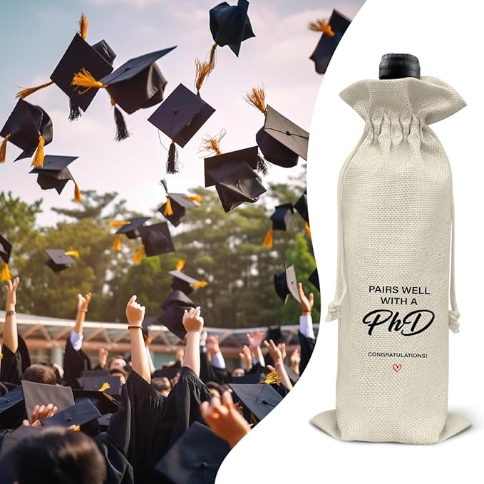 HOIJAUMAI Phd Graduation Gifts Doctorate Degree Graduation Wine Bag Pairs Well with a Phd Wine Gift Bags for Men Women