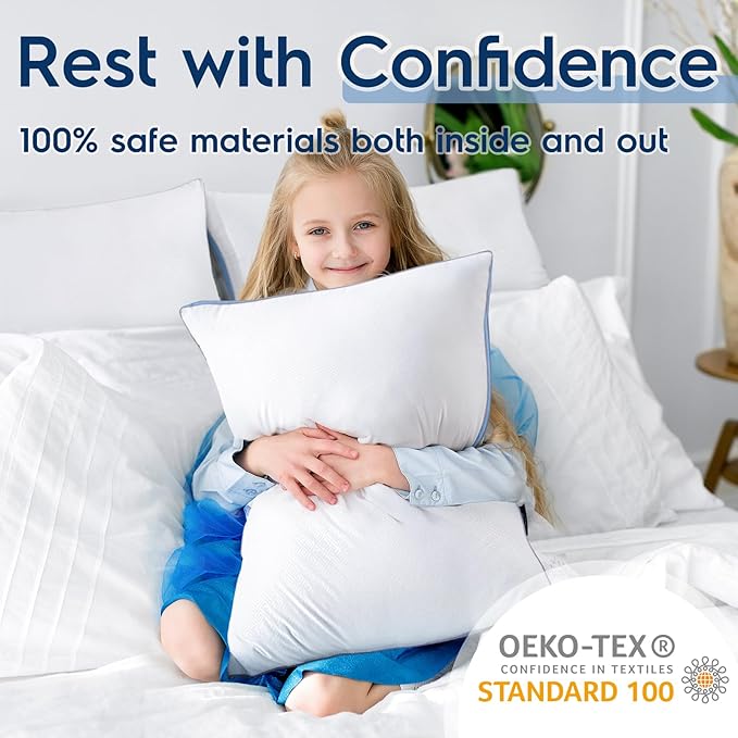 viewstar Pillows Queen Size Set of 2, Bed Pillows for Sleeping, Queen Pillows 2 Pack for Back and Side Sleepers, Fluffy Pillows for Bed with Down Alternative, Machine Washable, Light Blue, 20" x 30"