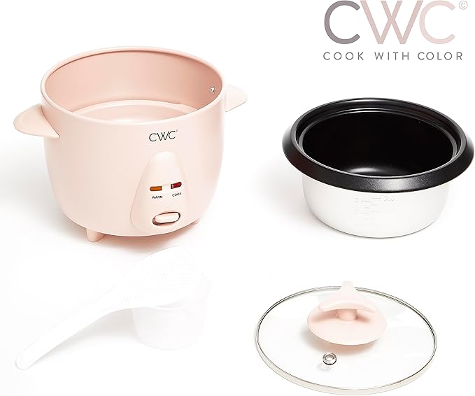 COOK WITH COLOR 6 Cup Rice Cooker 300W - Effortless Cooking and Perfectly, Cooks 3 Cups of Raw Rice for 6 Cups of Cooked Rice, Pink