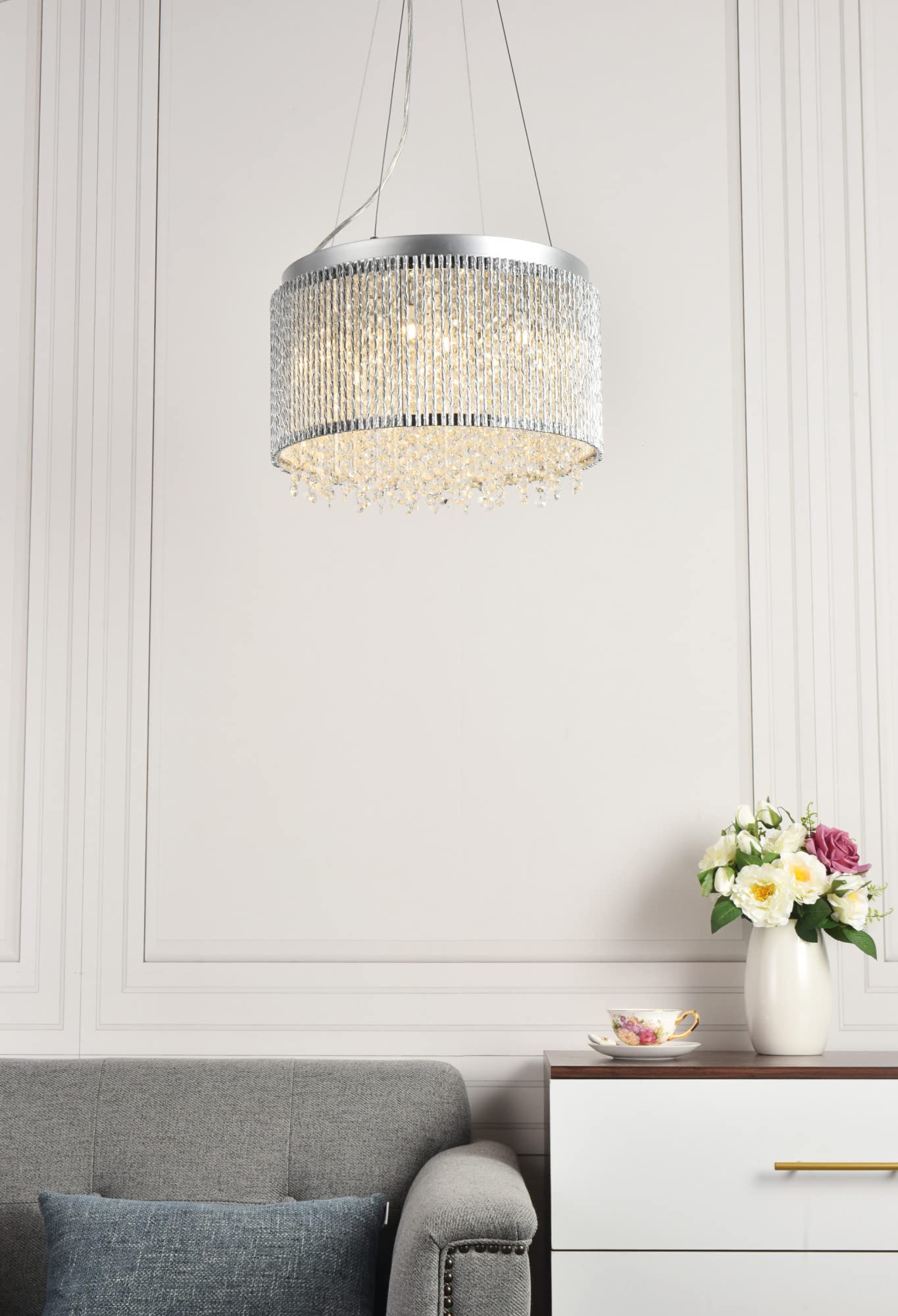 Elegant Lighting Influx Ten Light Pendant - Silver, Model V2092D16C/Rc