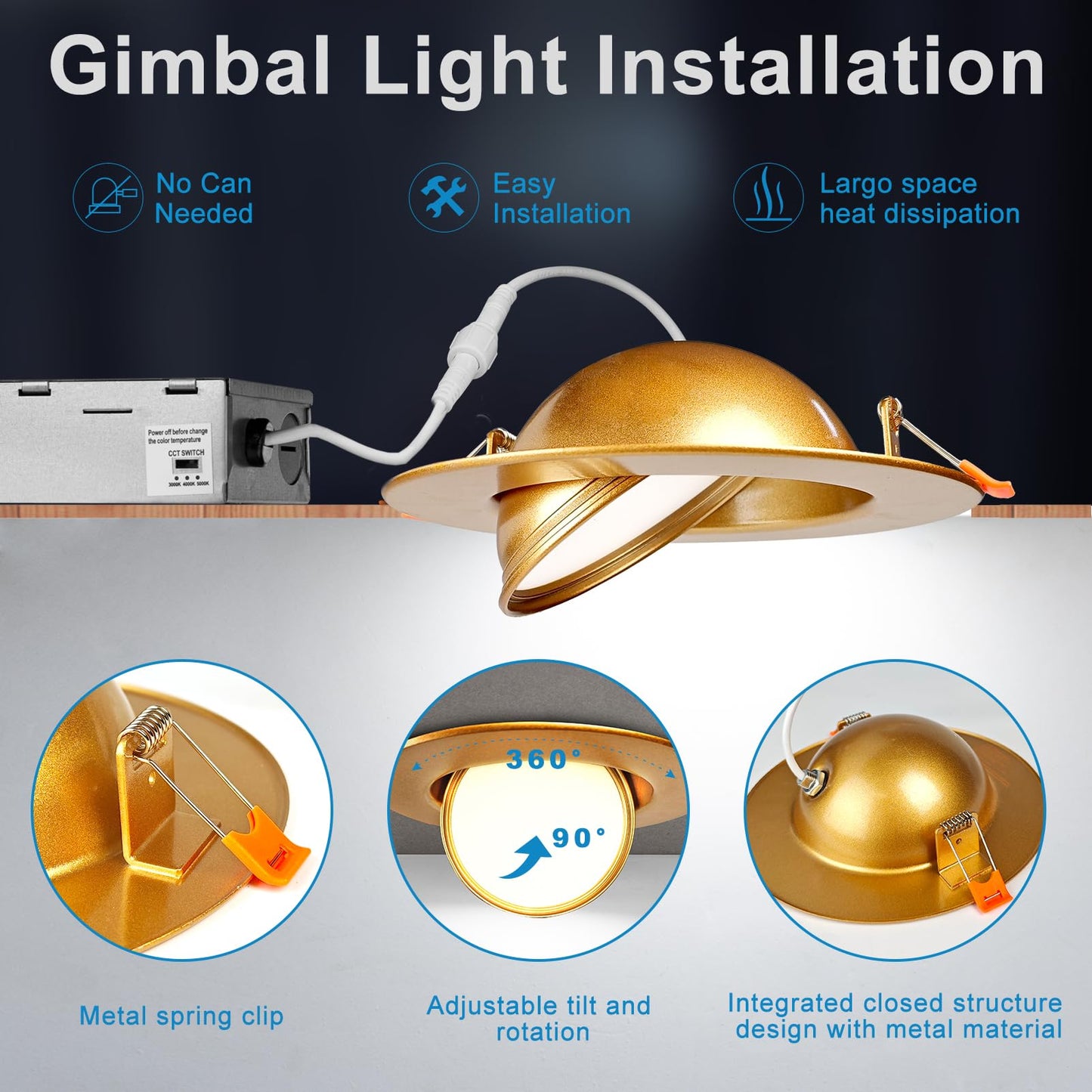 Lightdot 12 Pack Led Recessed Lighting, 4 Dimmable 3000K/4000K/5000K, Metal Downlight, 9W 1000Lm