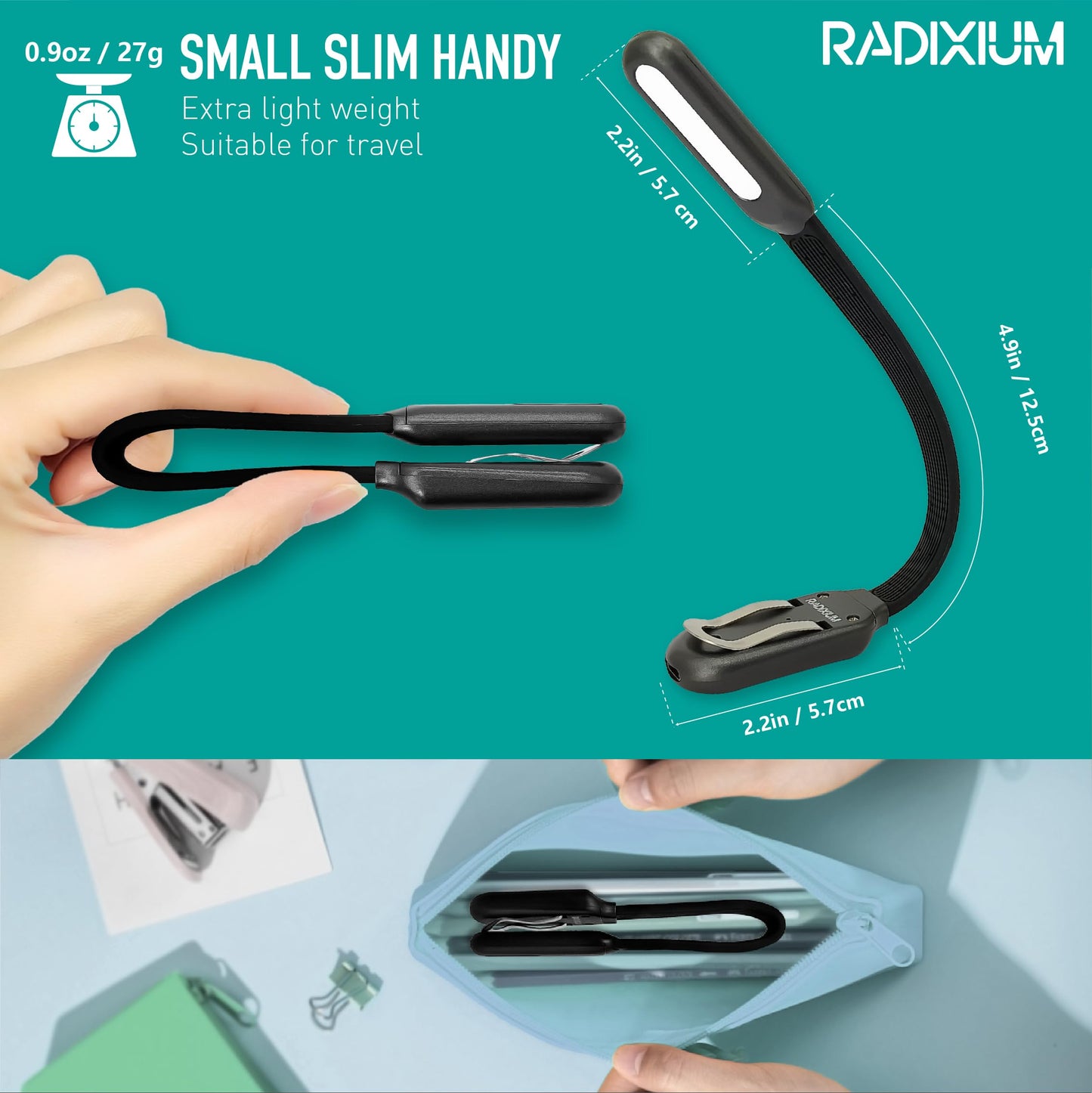 Radixium Slim Rechargeable Book Reading Light  Eye Caring Led With 4 Color Temperatures  Portable Clip On Book Light For Reading In Bed & Travelling. Prefect Elegant White Gift For Book Lover.(Grey)