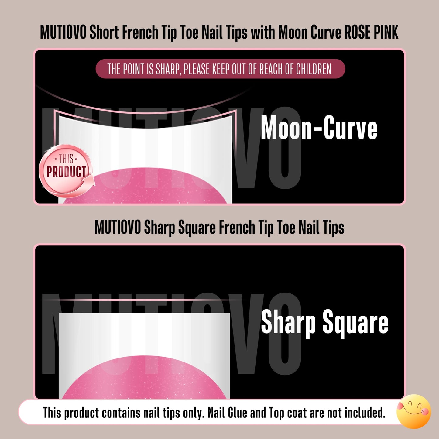 Short Toe Nail Tips White French Tip ROSE PINK Press on with Moon Curve,Soft Gel False Nail Kit,Thick Sharp Square Toenail Exten