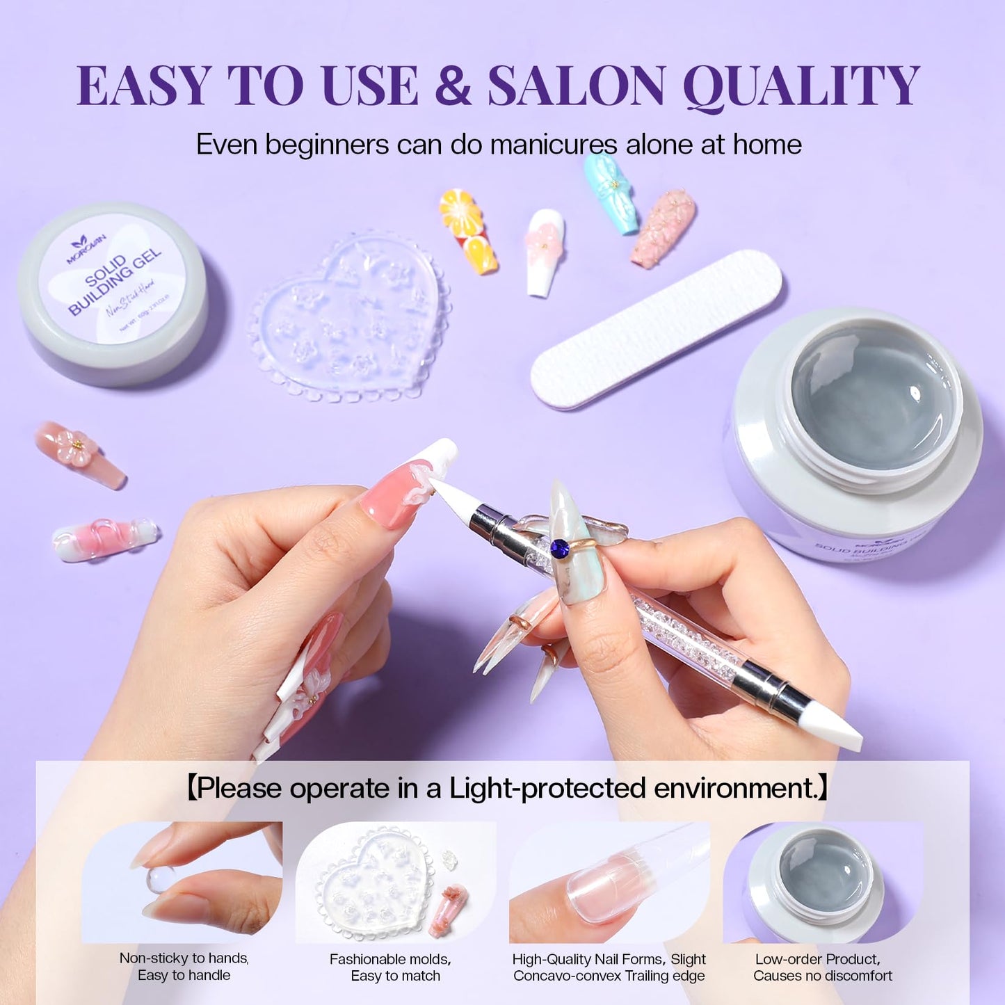 Morovan Solid Builder Nail Gel: 60g Large Capacity Nail Builder Gel for 3D Sculpting Non-Sticky Hard Gels for Nails Extension Ca