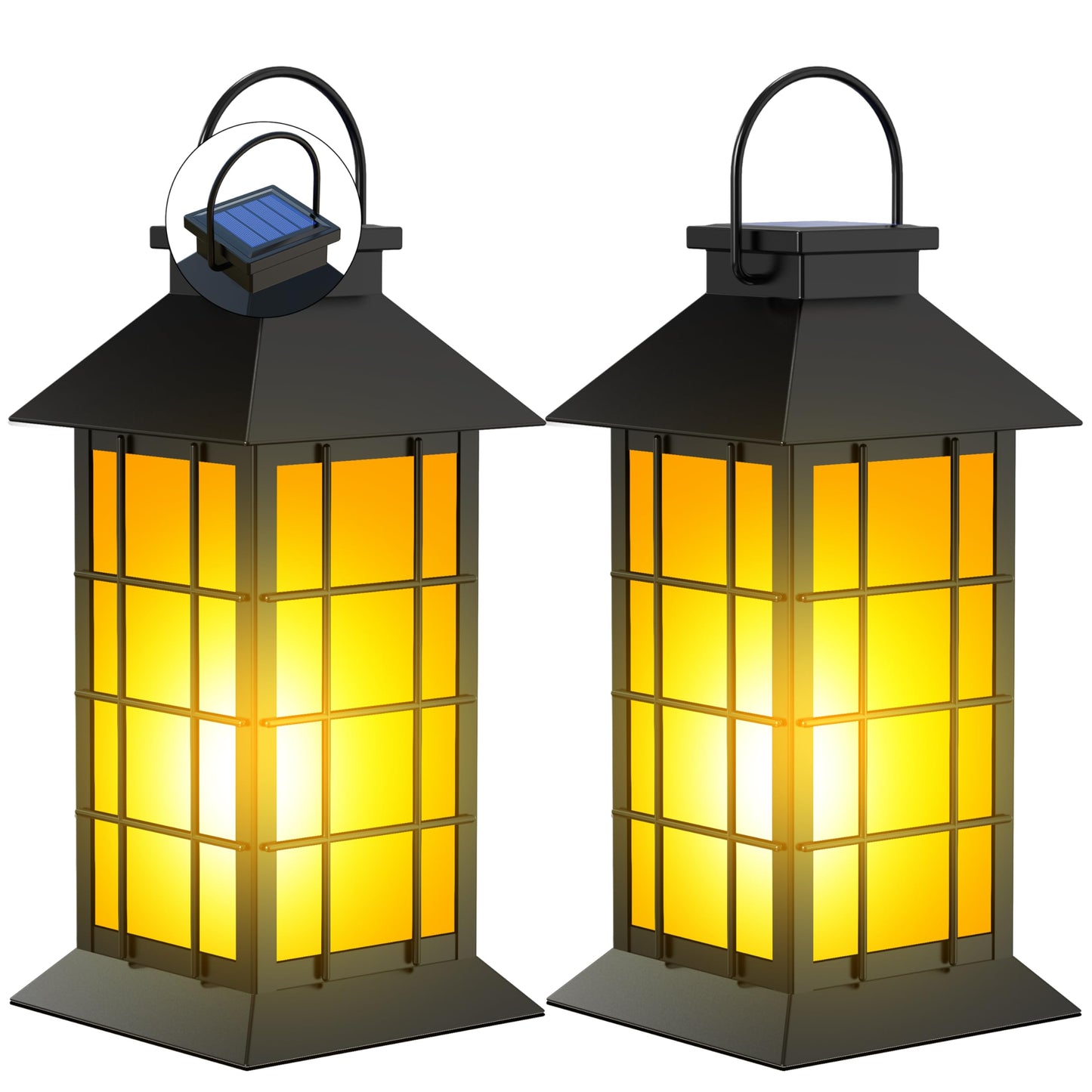Anyperfect 2 Pack 13 Black Solar Lantern With Flickering Flame Candle | Outdoor Waterproof Hanging Solar Lanterns  Metal & Glass Lights For Garden Decoration  Rustic Gifts For Mom