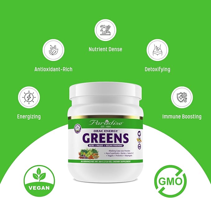 Paradise Herbs ORAC Energy Greens, Multi-Vitamin with Iron & Collagen Extreme Bundle